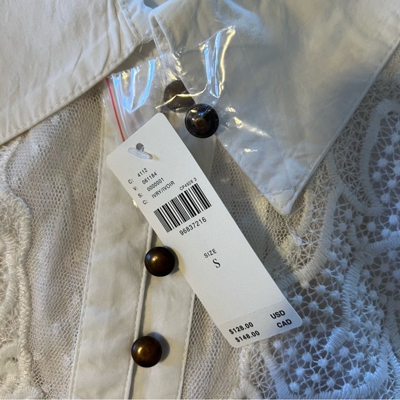 Maeve Anthropologie puff-sleeve Collard Yoke White Lace Detail Blouse - Picture 3 of 9